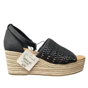 ana Lisa Womens Black Woven Espadrille Wedge Platform Sandals Size 10 057-1003